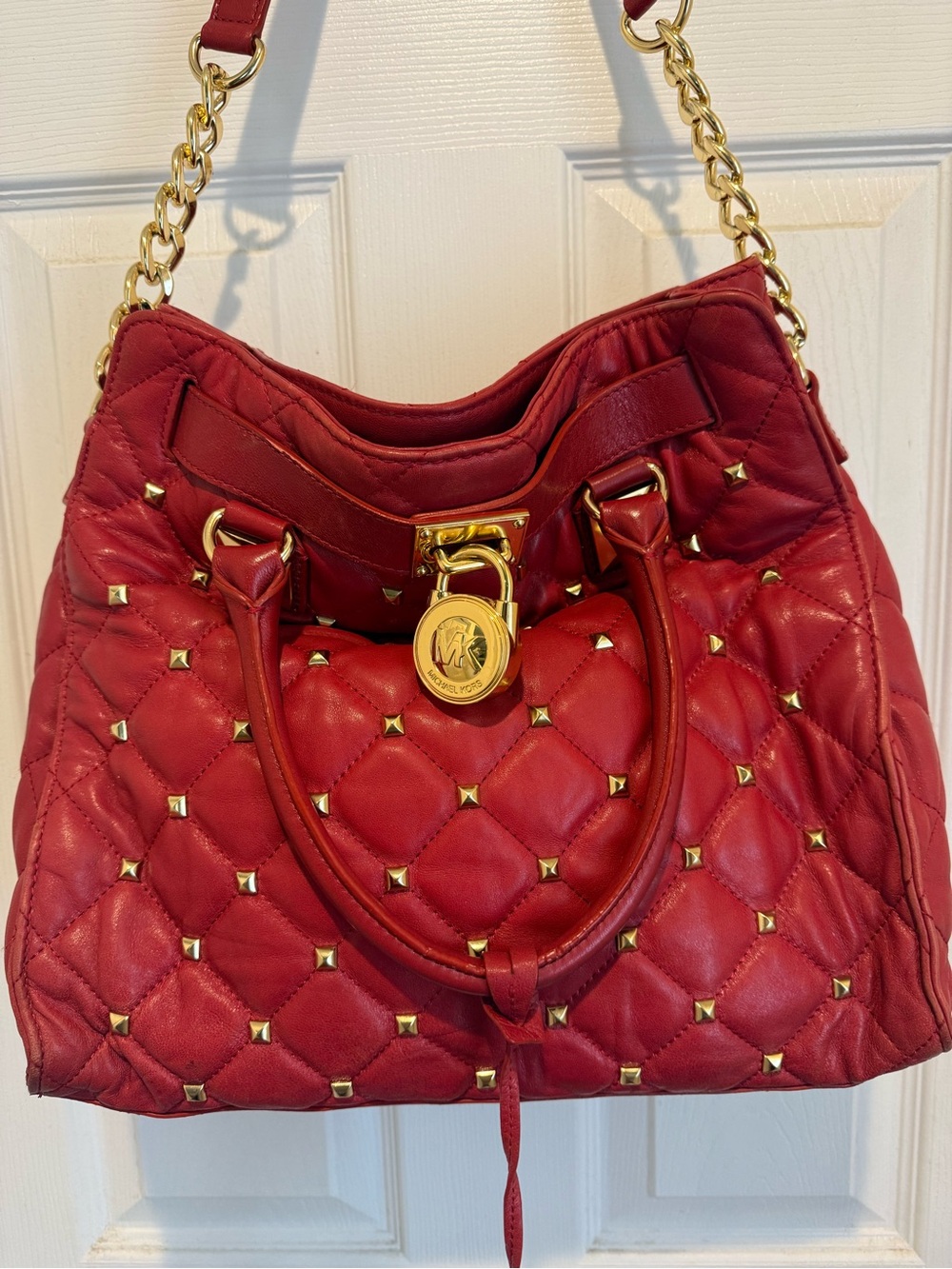Michael Kors Red Quilted Leather Shoulder Bag with Gold Hardware